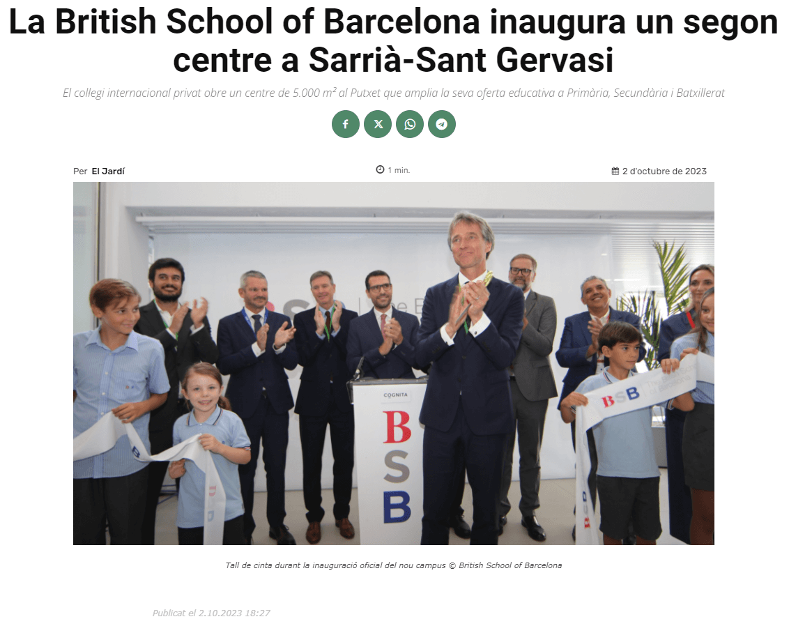 BSB, one of the best international schools in Spain according to EL MUNDO -  British School of Barcelona