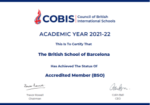 The British School of Barcelona - Certificate of Membership COBIS BSO